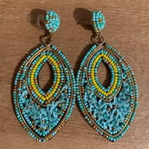 Turquoise blue and yellow seed bead earrings
